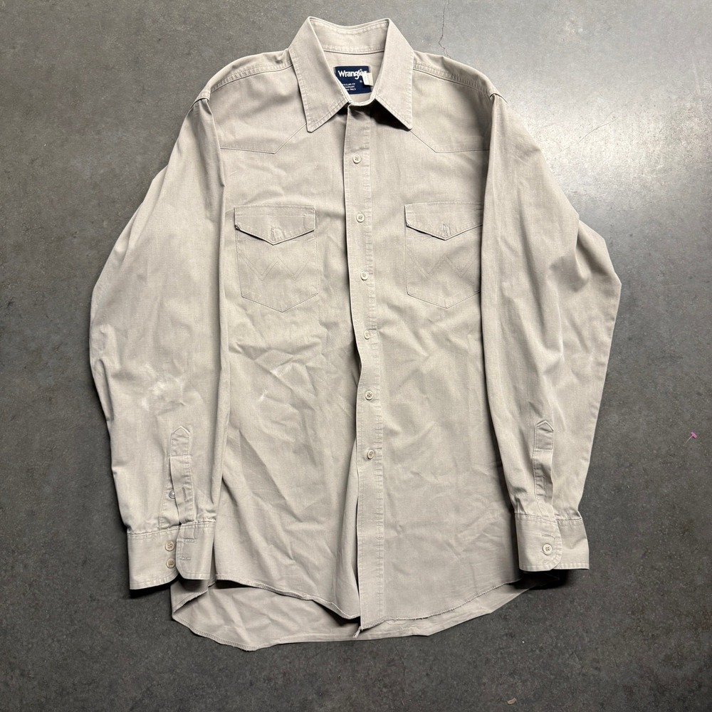 Wrangler Mens Western Work Shirt Tan Khaki Regular Fit Long Sleeve 16-34 3678